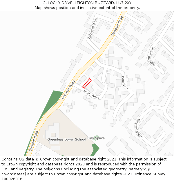 2, LOCHY DRIVE, LEIGHTON BUZZARD, LU7 2XY: Location map and indicative extent of plot