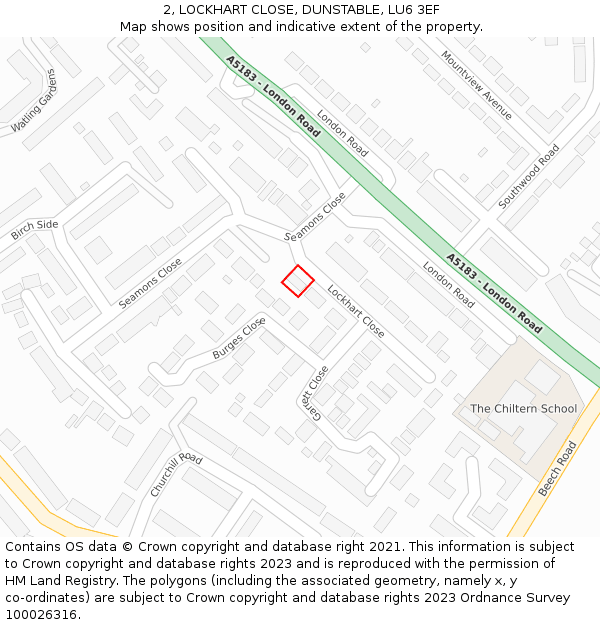 2, LOCKHART CLOSE, DUNSTABLE, LU6 3EF: Location map and indicative extent of plot