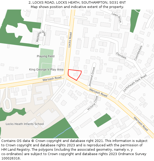 2, LOCKS ROAD, LOCKS HEATH, SOUTHAMPTON, SO31 6NT: Location map and indicative extent of plot