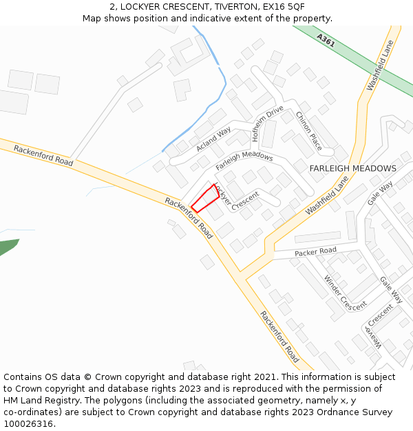 2, LOCKYER CRESCENT, TIVERTON, EX16 5QF: Location map and indicative extent of plot