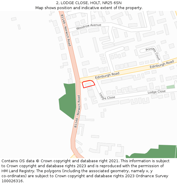 2, LODGE CLOSE, HOLT, NR25 6SN: Location map and indicative extent of plot