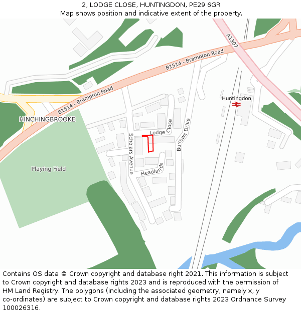 2, LODGE CLOSE, HUNTINGDON, PE29 6GR: Location map and indicative extent of plot