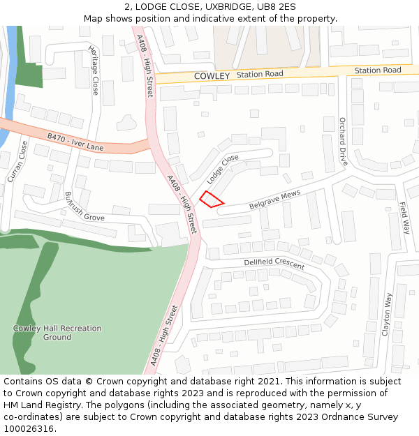 2, LODGE CLOSE, UXBRIDGE, UB8 2ES: Location map and indicative extent of plot