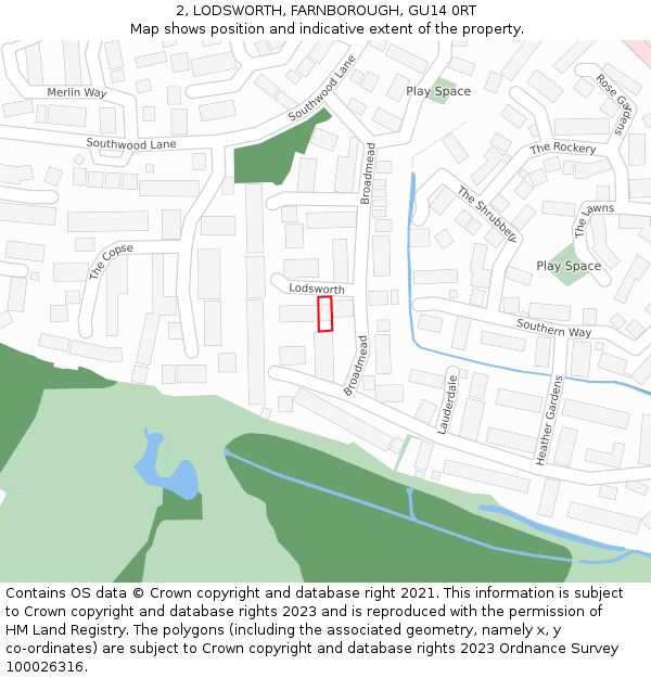 2, LODSWORTH, FARNBOROUGH, GU14 0RT: Location map and indicative extent of plot