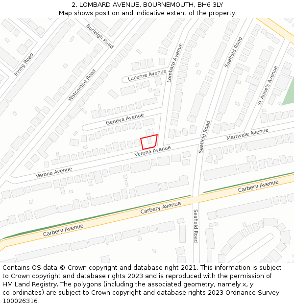 2, LOMBARD AVENUE, BOURNEMOUTH, BH6 3LY: Location map and indicative extent of plot