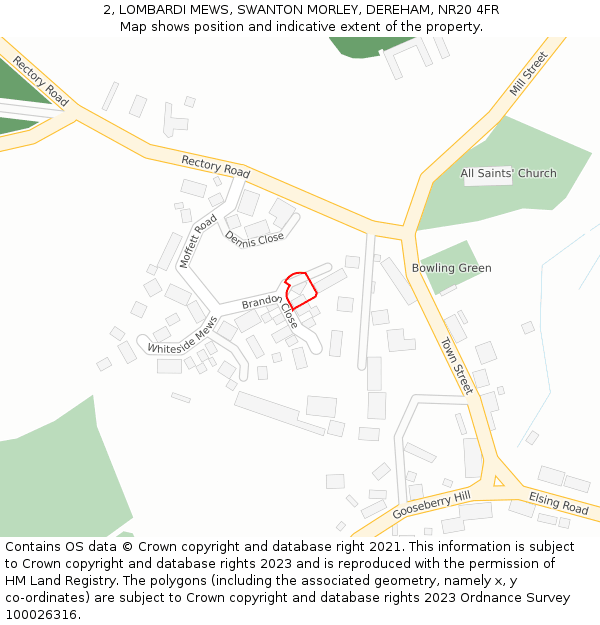 2, LOMBARDI MEWS, SWANTON MORLEY, DEREHAM, NR20 4FR: Location map and indicative extent of plot