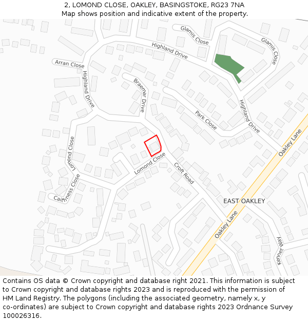 2, LOMOND CLOSE, OAKLEY, BASINGSTOKE, RG23 7NA: Location map and indicative extent of plot