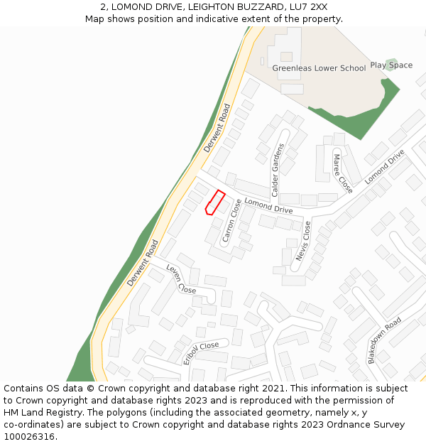 2, LOMOND DRIVE, LEIGHTON BUZZARD, LU7 2XX: Location map and indicative extent of plot