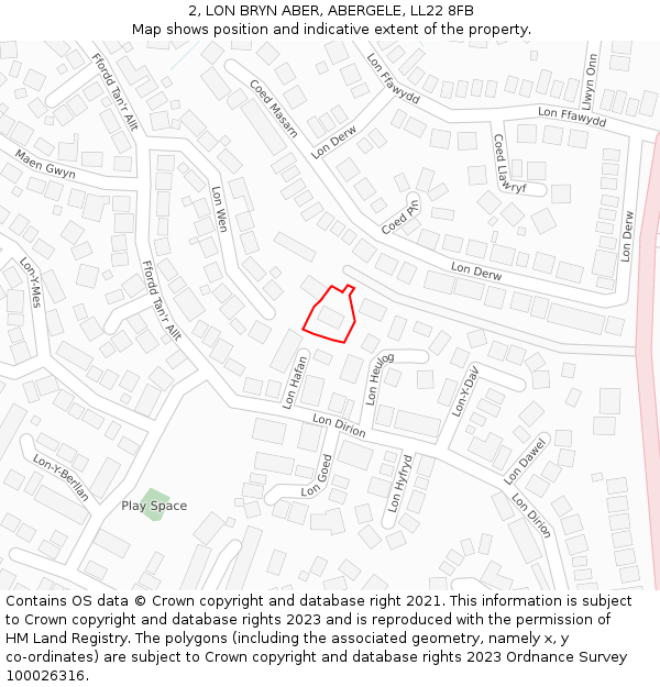 2, LON BRYN ABER, ABERGELE, LL22 8FB: Location map and indicative extent of plot