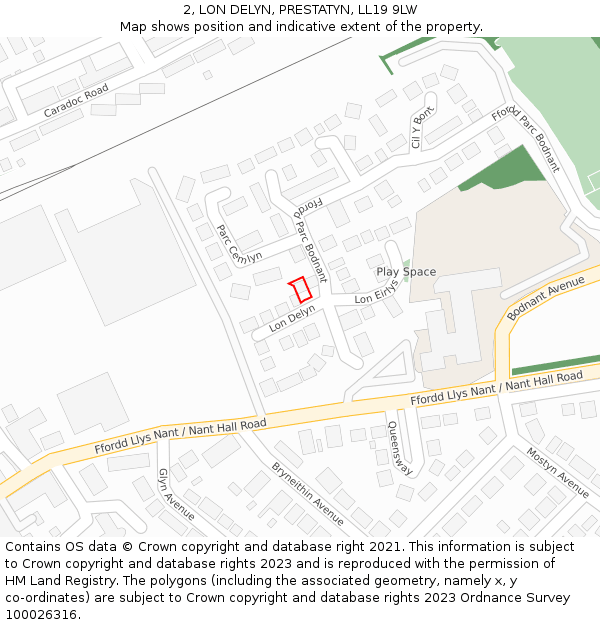 2, LON DELYN, PRESTATYN, LL19 9LW: Location map and indicative extent of plot