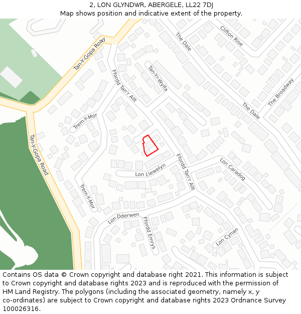 2, LON GLYNDWR, ABERGELE, LL22 7DJ: Location map and indicative extent of plot