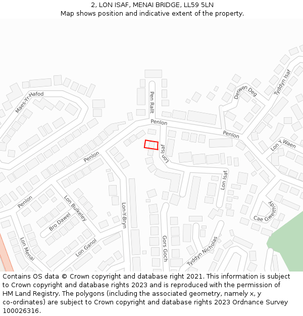 2, LON ISAF, MENAI BRIDGE, LL59 5LN: Location map and indicative extent of plot