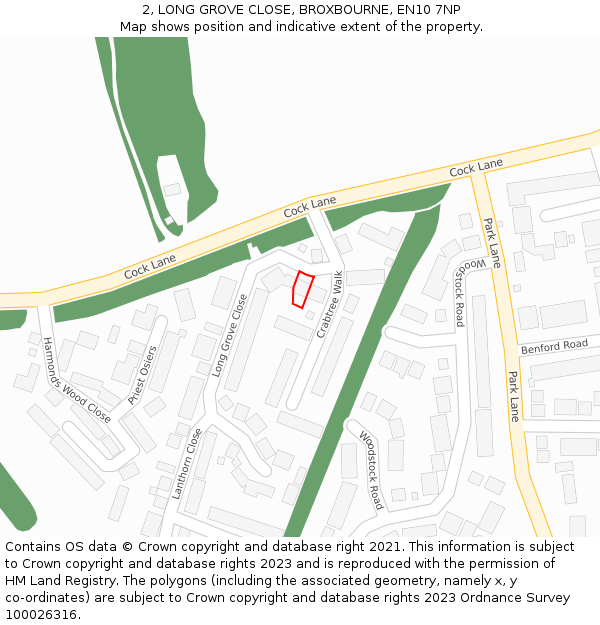 2, LONG GROVE CLOSE, BROXBOURNE, EN10 7NP: Location map and indicative extent of plot