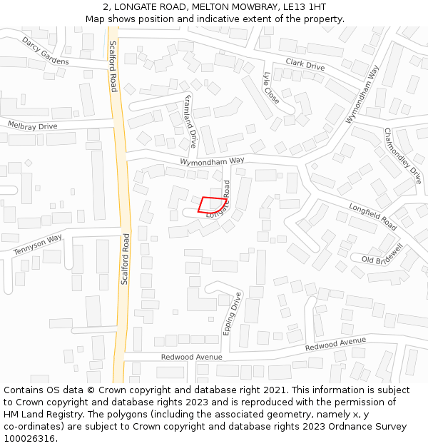 2, LONGATE ROAD, MELTON MOWBRAY, LE13 1HT: Location map and indicative extent of plot