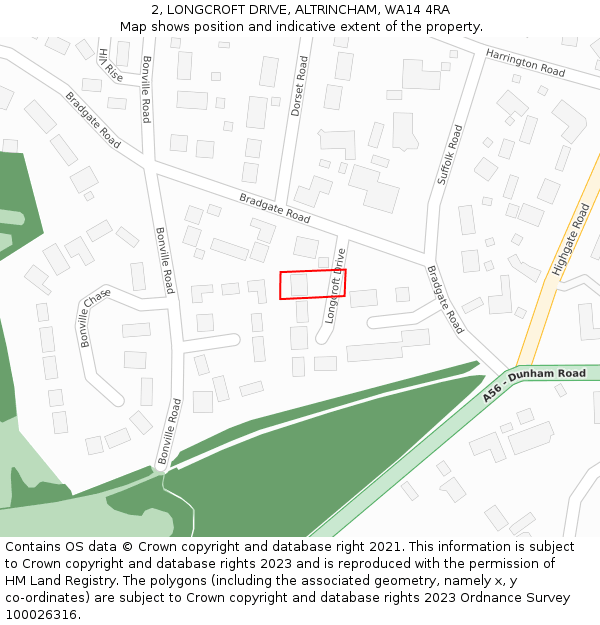 2, LONGCROFT DRIVE, ALTRINCHAM, WA14 4RA: Location map and indicative extent of plot