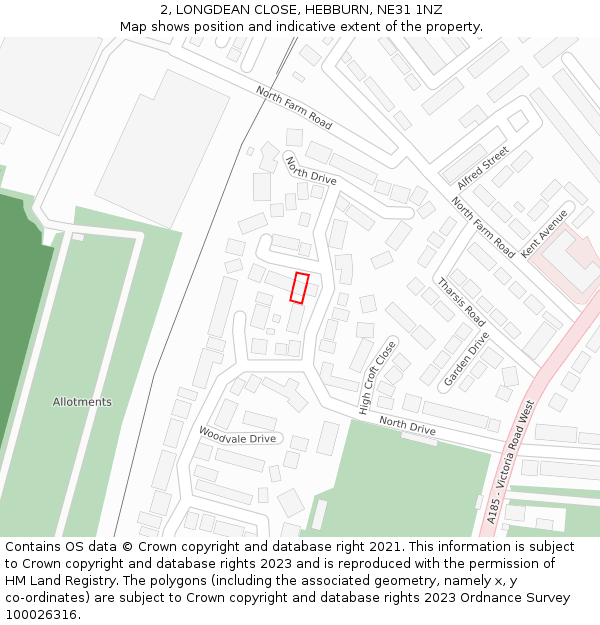 2, LONGDEAN CLOSE, HEBBURN, NE31 1NZ: Location map and indicative extent of plot