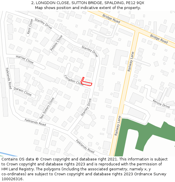 2, LONGDON CLOSE, SUTTON BRIDGE, SPALDING, PE12 9QX: Location map and indicative extent of plot