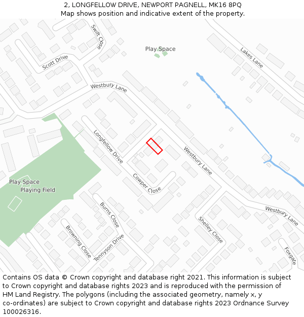 2, LONGFELLOW DRIVE, NEWPORT PAGNELL, MK16 8PQ: Location map and indicative extent of plot