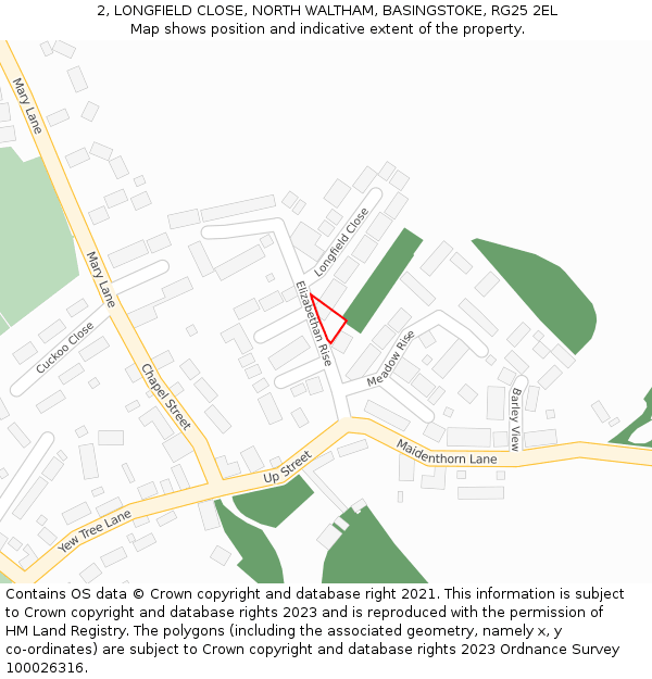 2, LONGFIELD CLOSE, NORTH WALTHAM, BASINGSTOKE, RG25 2EL: Location map and indicative extent of plot