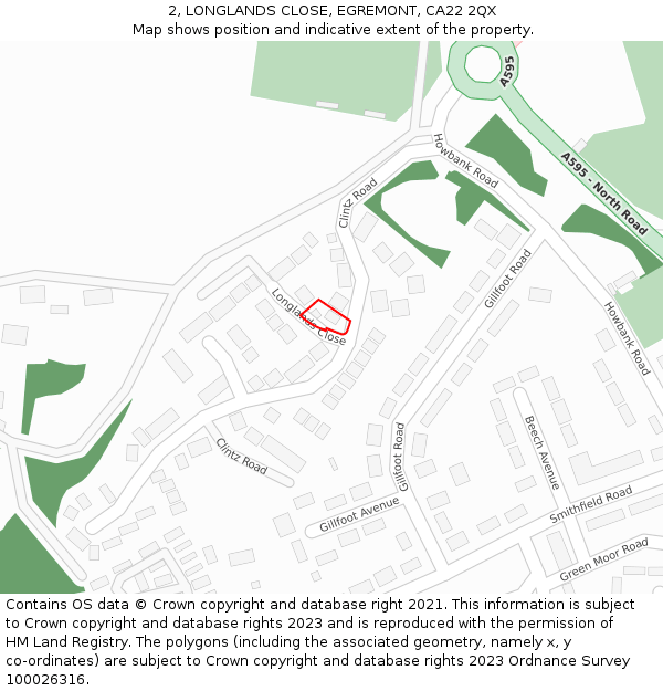 2, LONGLANDS CLOSE, EGREMONT, CA22 2QX: Location map and indicative extent of plot