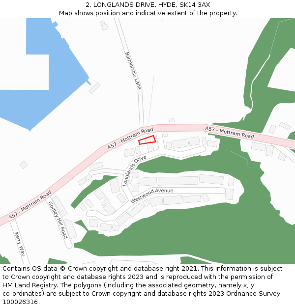 2, LONGLANDS DRIVE, HYDE, SK14 3AX: Location map and indicative extent of plot