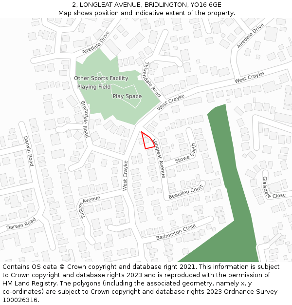 2, LONGLEAT AVENUE, BRIDLINGTON, YO16 6GE: Location map and indicative extent of plot