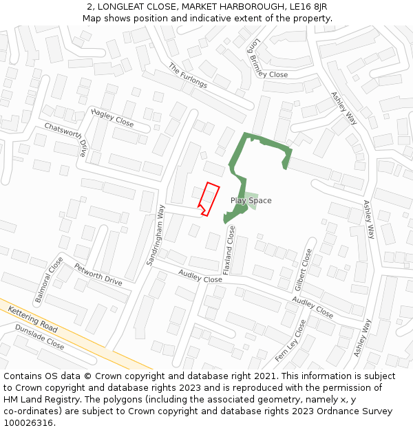2, LONGLEAT CLOSE, MARKET HARBOROUGH, LE16 8JR: Location map and indicative extent of plot