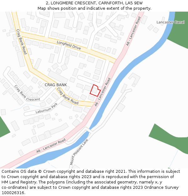 2, LONGMERE CRESCENT, CARNFORTH, LA5 9EW: Location map and indicative extent of plot