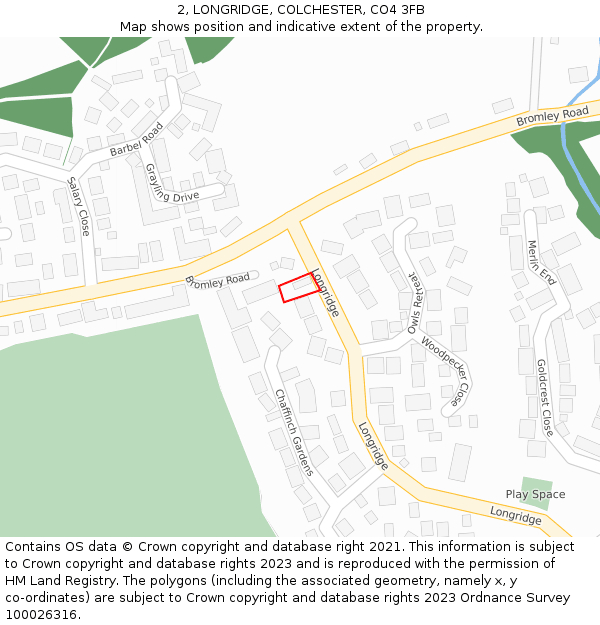 2, LONGRIDGE, COLCHESTER, CO4 3FB: Location map and indicative extent of plot