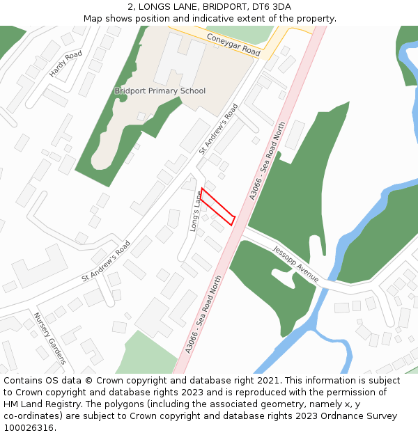 2, LONGS LANE, BRIDPORT, DT6 3DA: Location map and indicative extent of plot