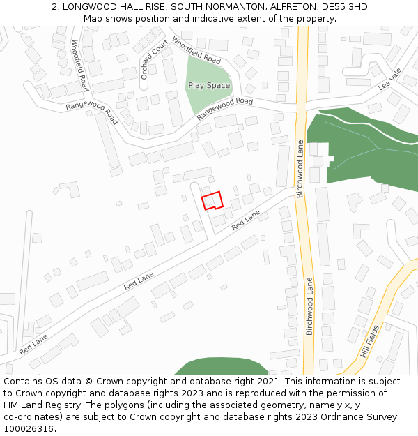 2, LONGWOOD HALL RISE, SOUTH NORMANTON, ALFRETON, DE55 3HD: Location map and indicative extent of plot