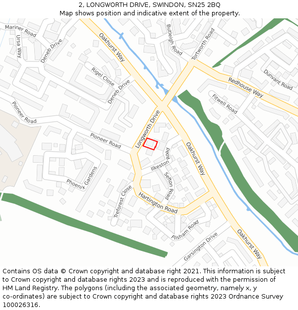 2, LONGWORTH DRIVE, SWINDON, SN25 2BQ: Location map and indicative extent of plot