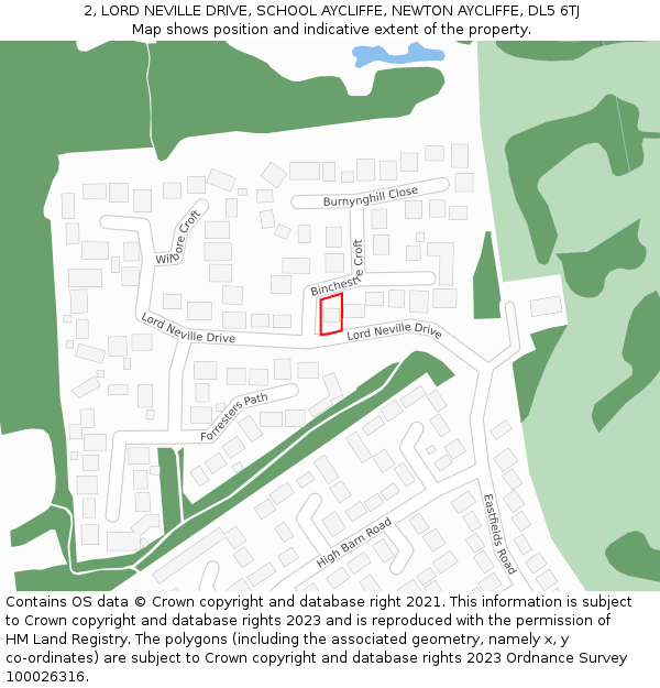 2, LORD NEVILLE DRIVE, SCHOOL AYCLIFFE, NEWTON AYCLIFFE, DL5 6TJ: Location map and indicative extent of plot