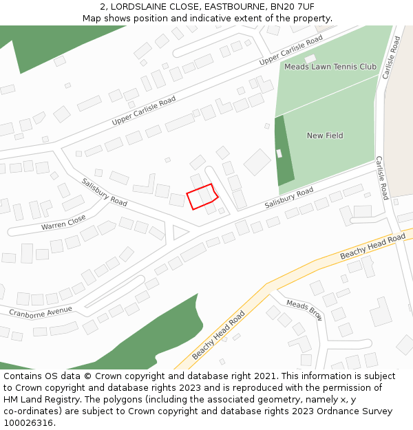 2, LORDSLAINE CLOSE, EASTBOURNE, BN20 7UF: Location map and indicative extent of plot