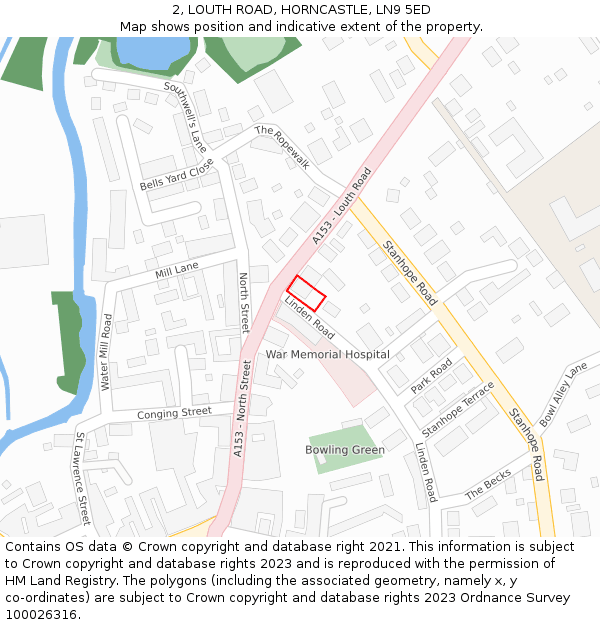 2, LOUTH ROAD, HORNCASTLE, LN9 5ED: Location map and indicative extent of plot