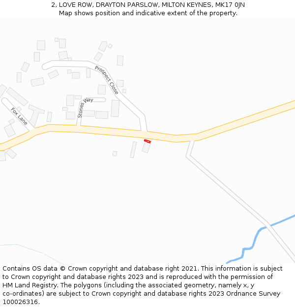 2, LOVE ROW, DRAYTON PARSLOW, MILTON KEYNES, MK17 0JN: Location map and indicative extent of plot