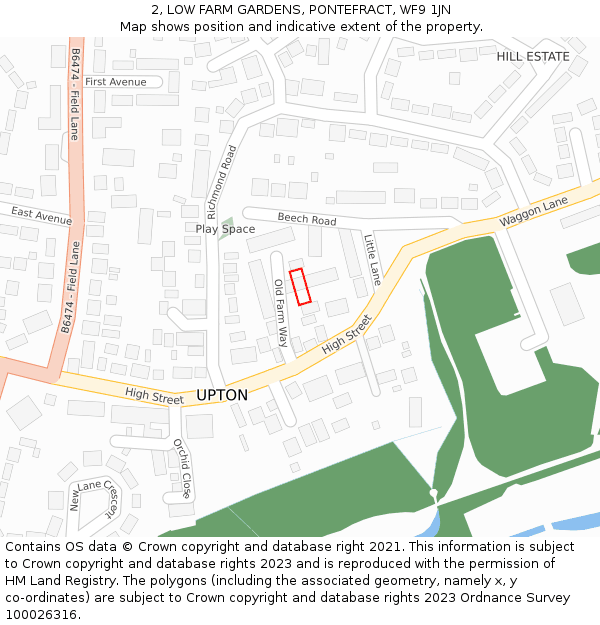 2, LOW FARM GARDENS, PONTEFRACT, WF9 1JN: Location map and indicative extent of plot