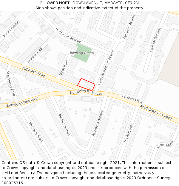 2, LOWER NORTHDOWN AVENUE, MARGATE, CT9 2NJ: Location map and indicative extent of plot