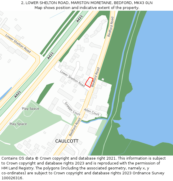 2, LOWER SHELTON ROAD, MARSTON MORETAINE, BEDFORD, MK43 0LN: Location map and indicative extent of plot