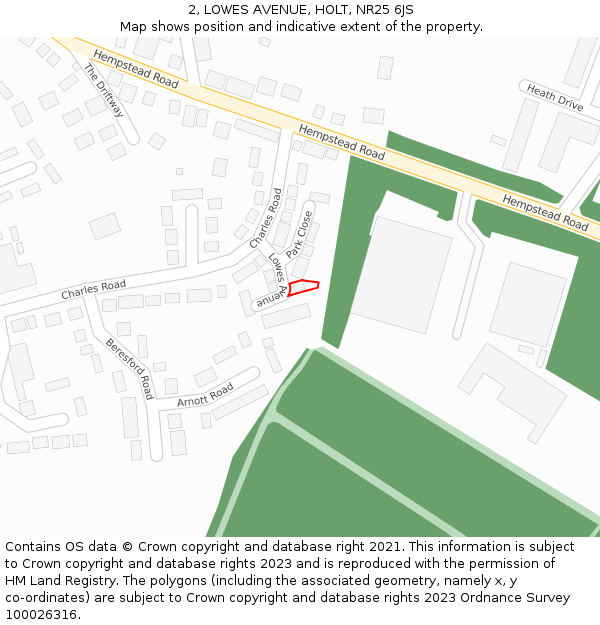 2, LOWES AVENUE, HOLT, NR25 6JS: Location map and indicative extent of plot