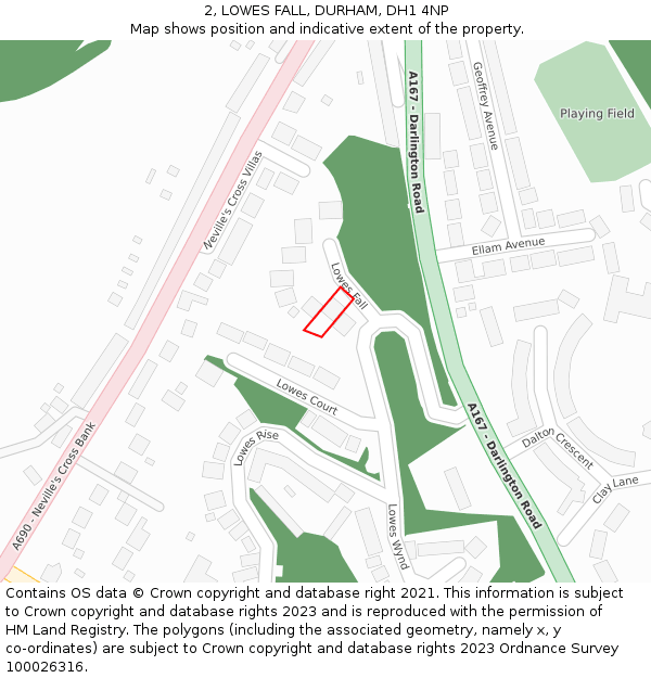2, LOWES FALL, DURHAM, DH1 4NP: Location map and indicative extent of plot