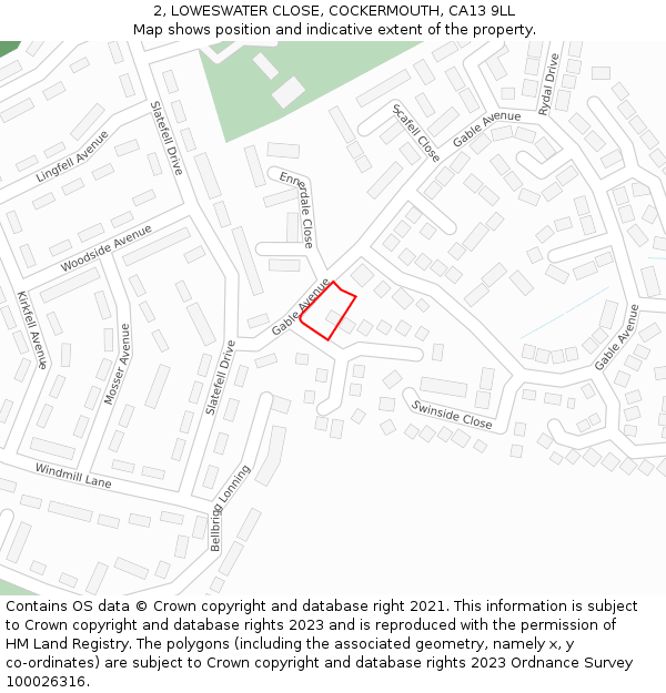 2, LOWESWATER CLOSE, COCKERMOUTH, CA13 9LL: Location map and indicative extent of plot