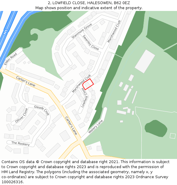 2, LOWFIELD CLOSE, HALESOWEN, B62 0EZ: Location map and indicative extent of plot
