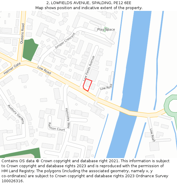 2, LOWFIELDS AVENUE, SPALDING, PE12 6EE: Location map and indicative extent of plot