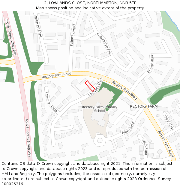 2, LOWLANDS CLOSE, NORTHAMPTON, NN3 5EP: Location map and indicative extent of plot