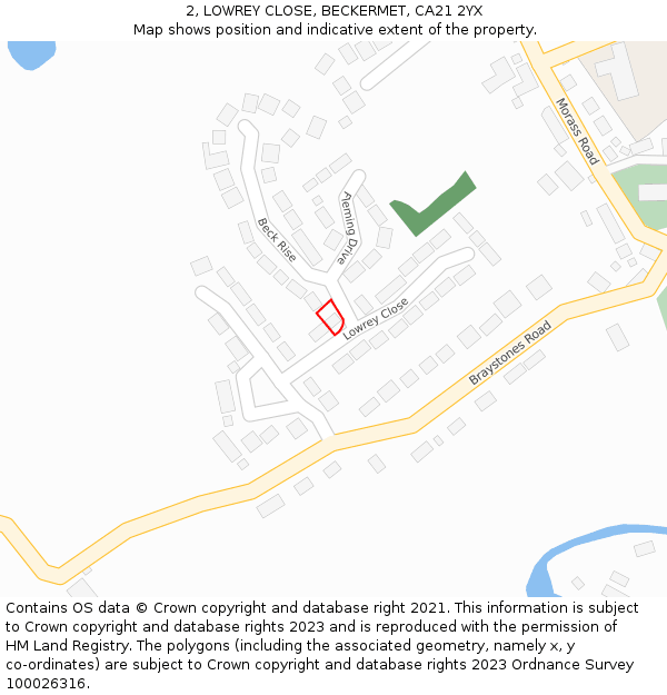 2, LOWREY CLOSE, BECKERMET, CA21 2YX: Location map and indicative extent of plot