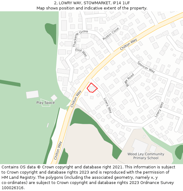 2, LOWRY WAY, STOWMARKET, IP14 1UF: Location map and indicative extent of plot