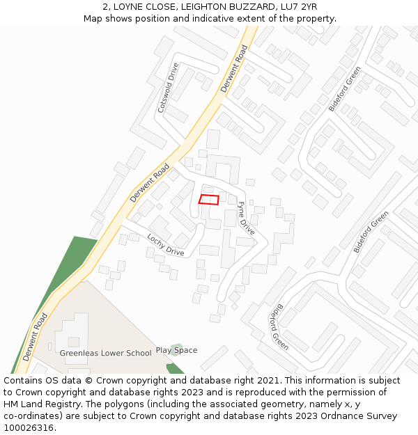 2, LOYNE CLOSE, LEIGHTON BUZZARD, LU7 2YR: Location map and indicative extent of plot