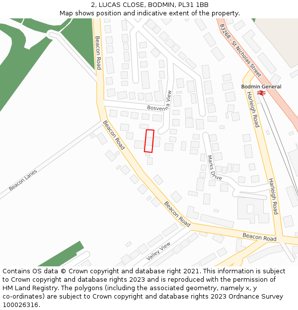 2, LUCAS CLOSE, BODMIN, PL31 1BB: Location map and indicative extent of plot