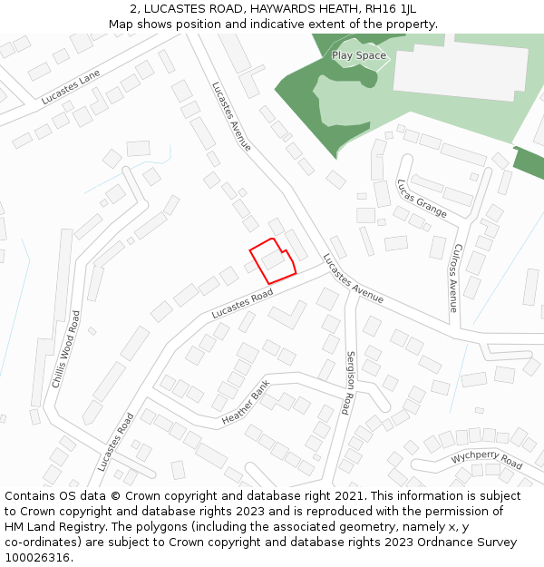 2, LUCASTES ROAD, HAYWARDS HEATH, RH16 1JL: Location map and indicative extent of plot